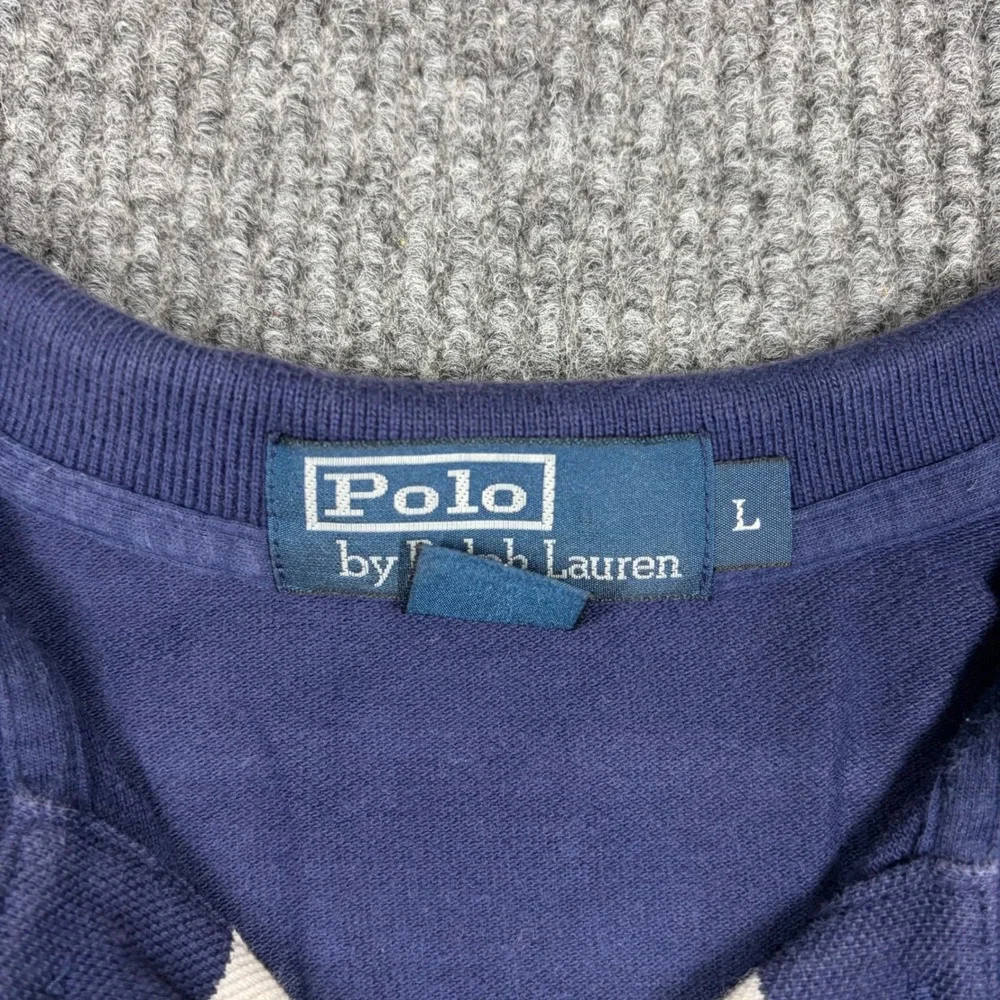 Polo Ralph Lauren Shirt Mens L Blue Red White Striped Short Sleeve Polo